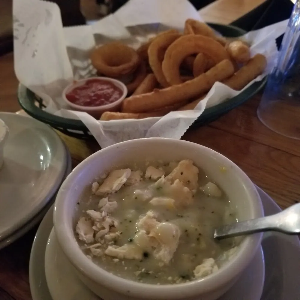 Cream of Broccoli Soup & Onion Rings Cheese Sticks Appetizer
